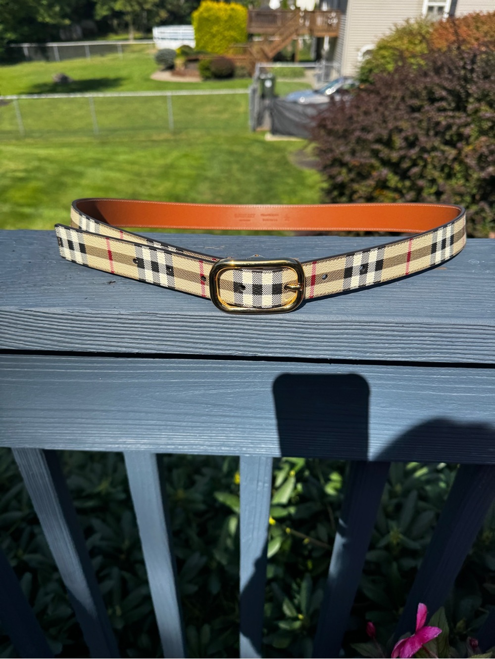 Burberry Beige Check Women’s Belt with Gold Buckle